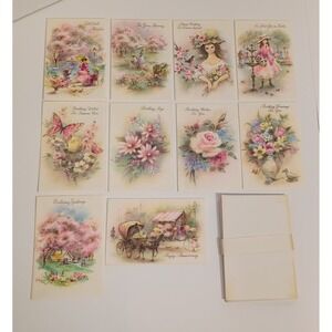 10 VTG Greeting Cards Unused Watercolor Pastel W/Envelopes Coronation Collection
